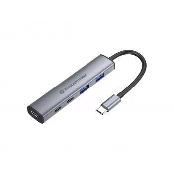 Conceptronic 4-in-1 USB-C-keskitin/telakka 2x USB-C, 2x USB-A ja 100W PD - harmaa