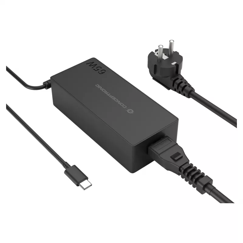 CONCEPTRONIC 65W GaN USB-C-laturi, 1 portti, PD3.0/PPS, musta