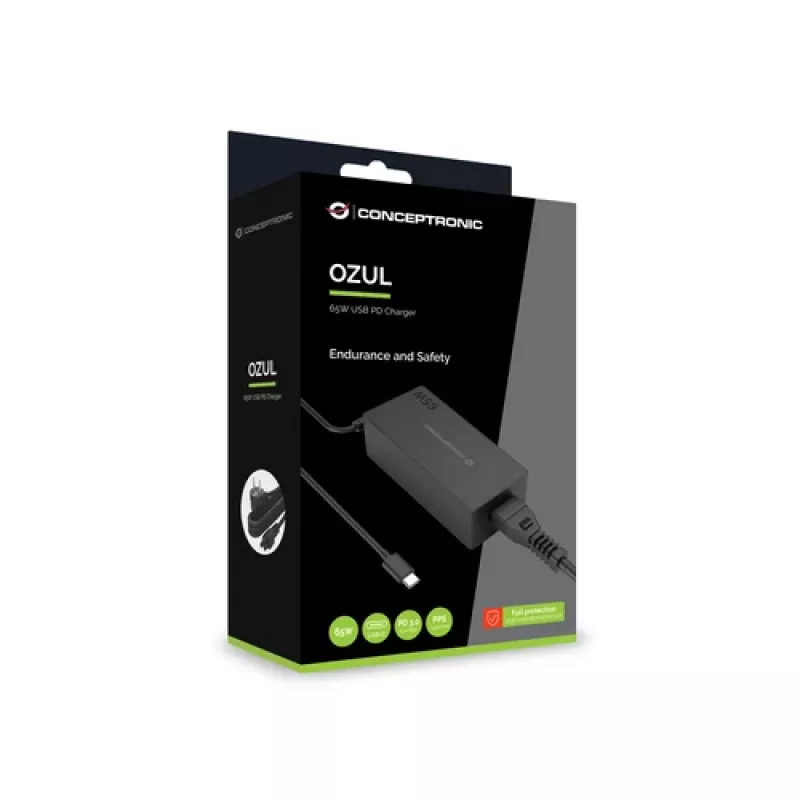 CONCEPTRONIC 65W GaN USB-C-laturi, 1 portti, PD3.0/PPS, musta