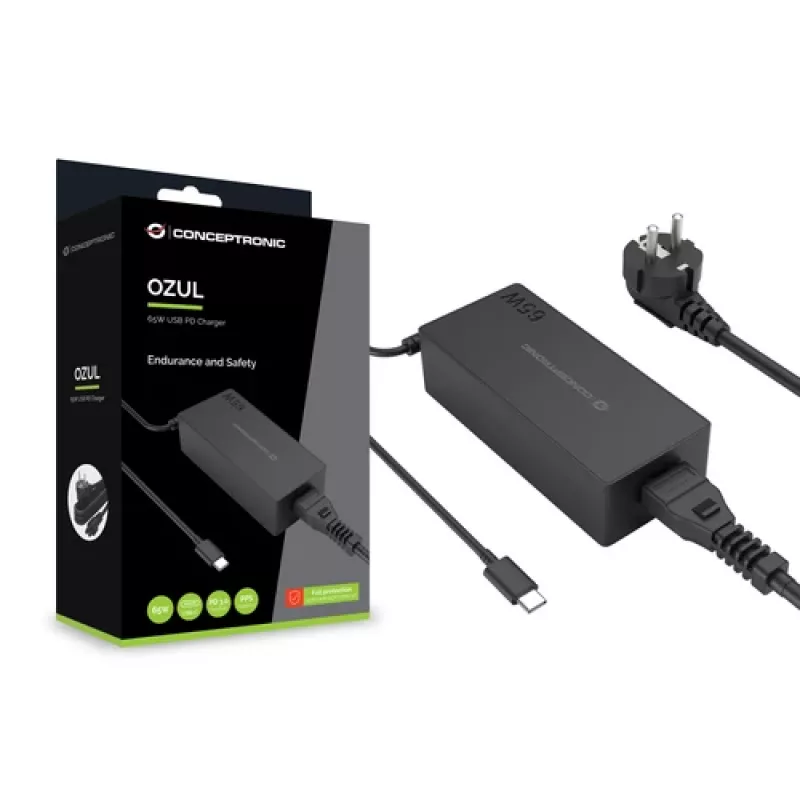 CONCEPTRONIC 65W GaN USB-C-laturi, 1 portti, PD3.0/PPS, musta