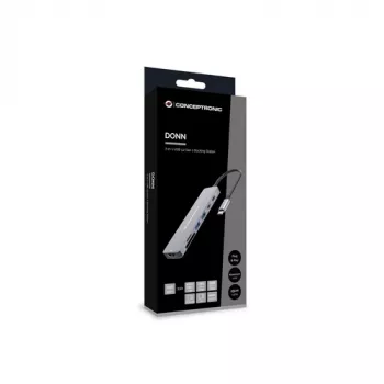 CONCEPTRONIC 7-in-1 USB-C-telakka HDMI:llä, USB-C PD, 2x USB-A, SD- & MicroSD-kortinlukija, 25 cm kaapeli, Space Grey