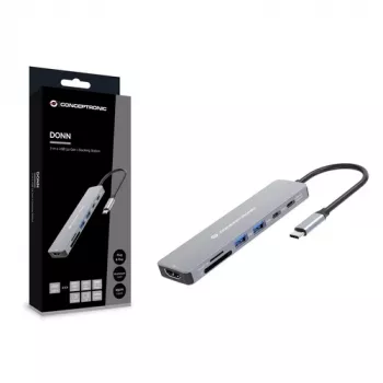 CONCEPTRONIC 7-in-1 USB-C-telakka HDMI:llä, USB-C PD, 2x USB-A, SD- & MicroSD-kortinlukija, 25 cm kaapeli, Space Grey