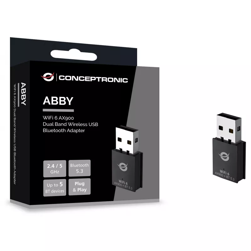 Conceptronic ABBY26B WiFi 6 AX900 dual-band USB & Bluetooth 5.3 -adapteri