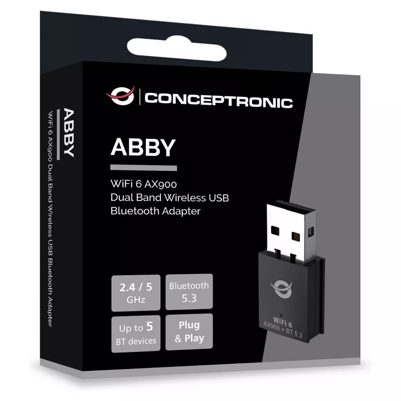 Conceptronic ABBY26B WiFi 6 AX900 dual-band USB & Bluetooth 5.3 -adapteri