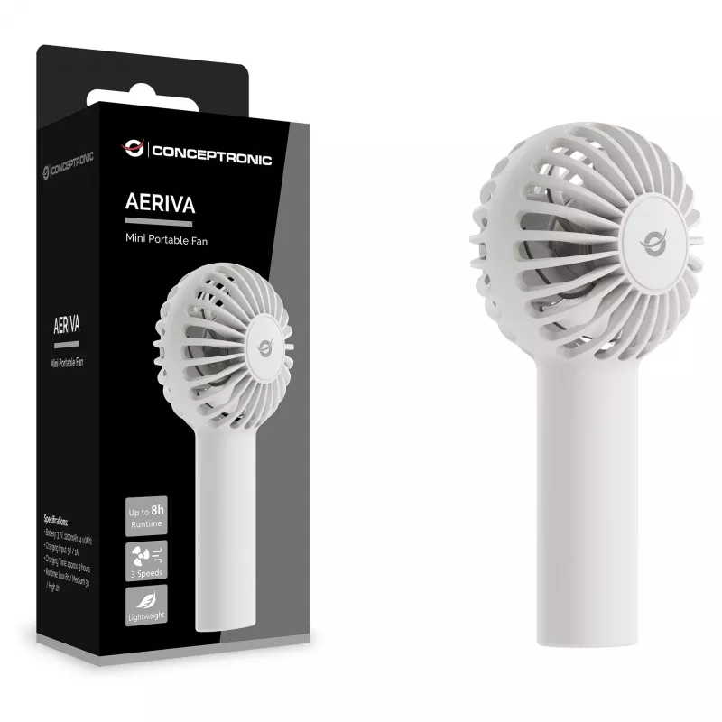 CONCEPTRONIC AERIVA01W kannettava minituuletin valkoinen – ladattava, 3 nopeutta, USB-C