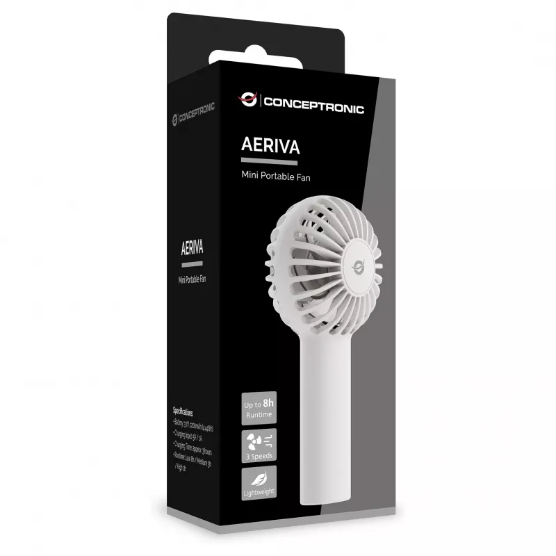 CONCEPTRONIC AERIVA01W kannettava minituuletin valkoinen – ladattava, 3 nopeutta, USB-C
