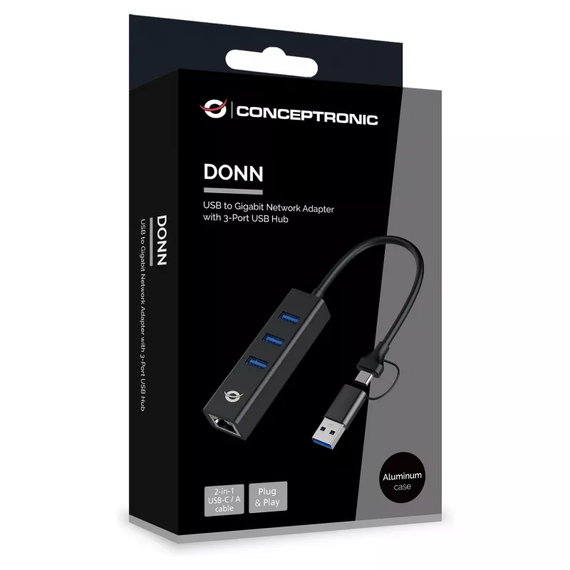 Conceptronic DONN07BA - keskitin - 3 x SuperSpeed USB 3.0