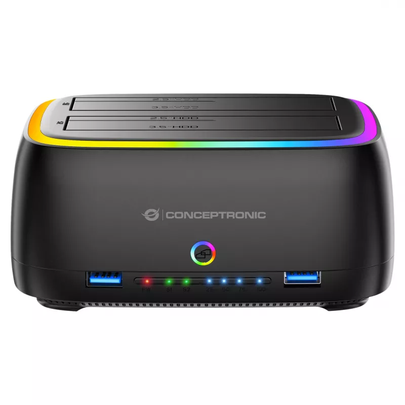 Conceptronic DONN36B 2-paikkainen SATA HDD/SSD-telakka, USB 3.0, 2x USB-A, musta