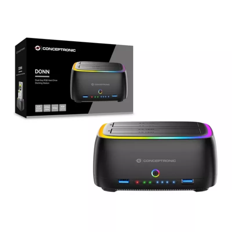 Conceptronic DONN36B 2-paikkainen SATA HDD/SSD-telakka, USB 3.0, 2x USB-A, musta
