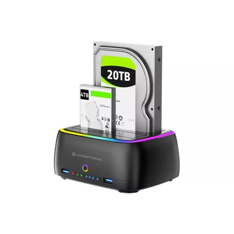 Conceptronic DONN36B 2-paikkainen SATA HDD/SSD-telakka, USB 3.0, 2x USB-A, musta