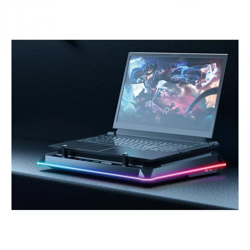 Conceptronic THYIA03B USB-C kannettavan tietokoneen jäähdytysalusta älypuhelintelineellä, RGB, 12V