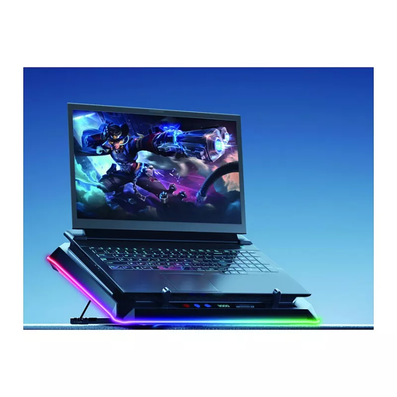 Conceptronic THYIA03B USB-C kannettavan tietokoneen jäähdytysalusta älypuhelintelineellä, RGB, 12V