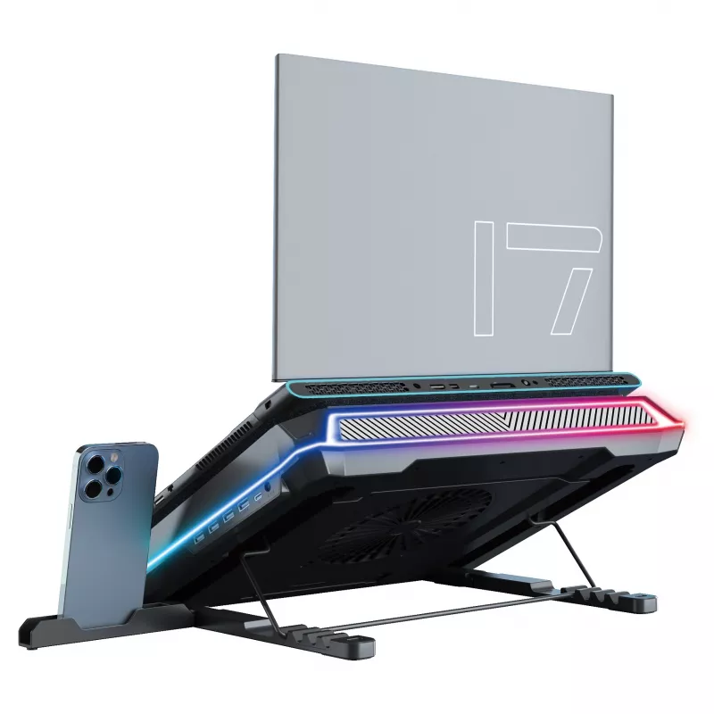 Conceptronic THYIA03B USB-C kannettavan tietokoneen jäähdytysalusta älypuhelintelineellä, RGB, 12V
