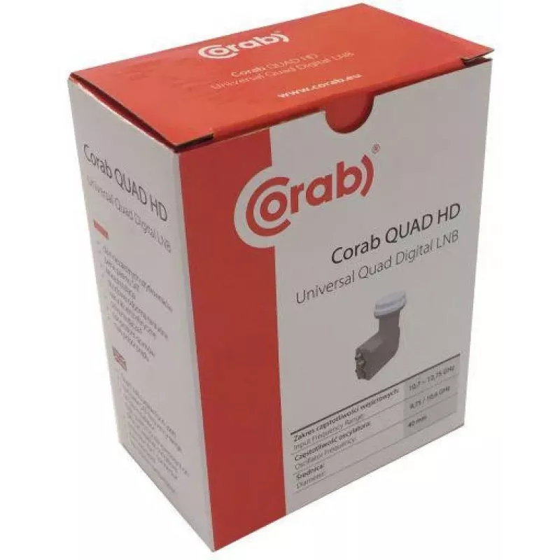 CORAB Universal Quad LNB – 4 lähtöä, 0,1 dB kohinaluku, 40 mm syöttötorvi