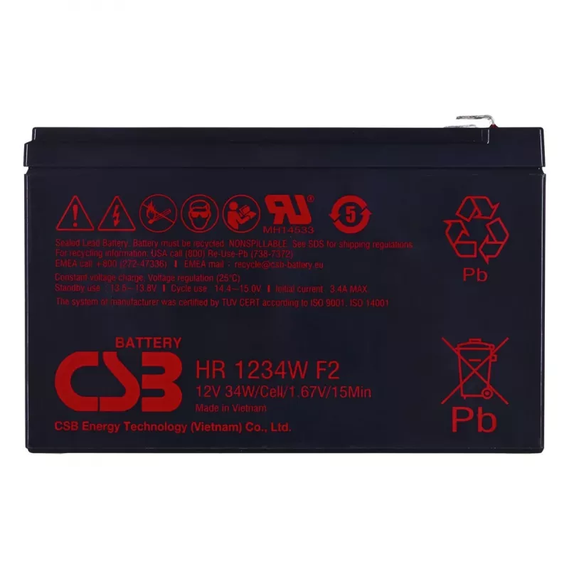 CSB HR1234WF2 12V 9Ah VRLA AGM akku F2-liittimillä