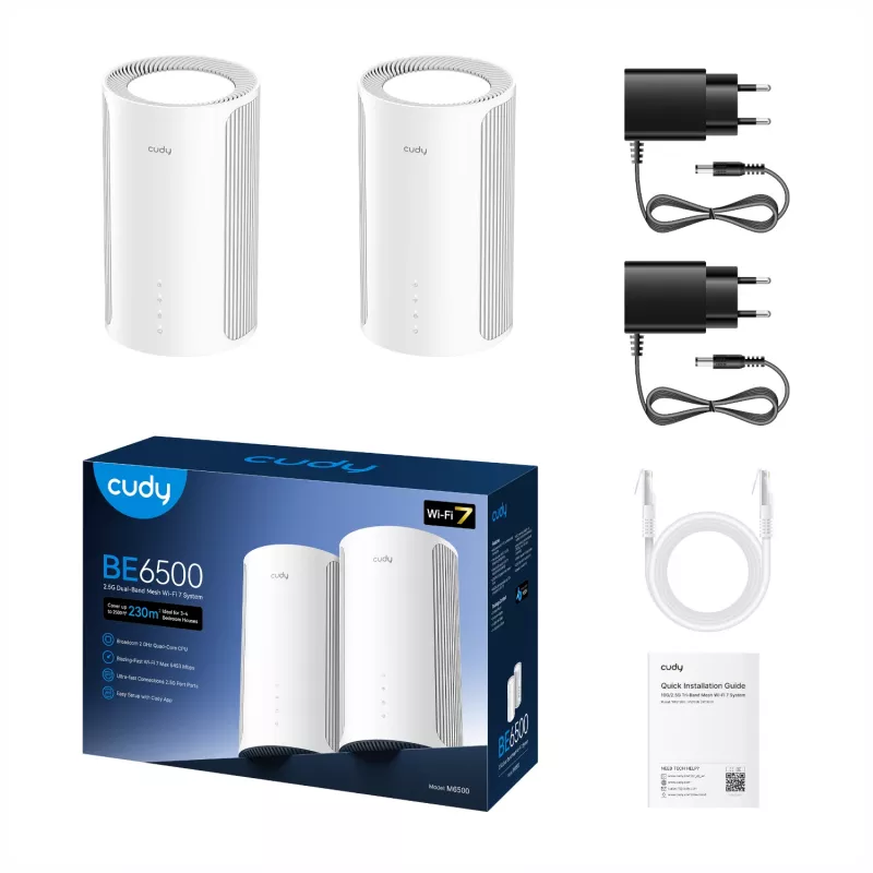 Cudy BE6500 2.5G Mesh Wi-Fi 7 -järjestelmä – 2 kpl:n pakkaus