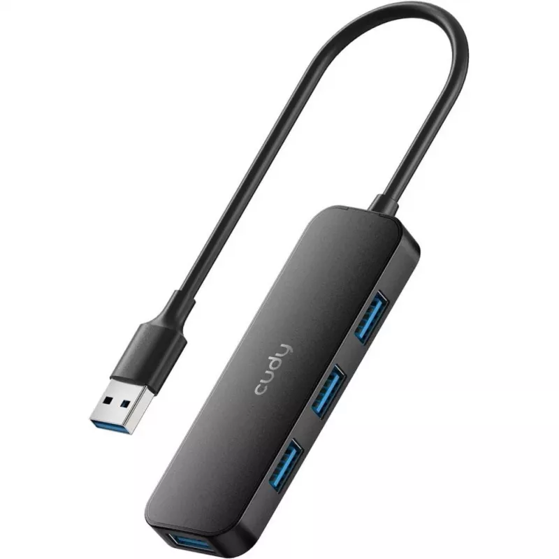Cudy UH40A PortMate USB-A - 4-porttinen USB 3.0 -keskitin 5 Gbps vain data muovi kompakti musta