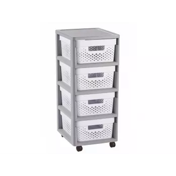 Curver Infinity kirjahylly pyörillä 4x11L reikäkuvio harmaa/valkoinen