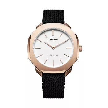D1 Milano SSPL04 Ultra Thin unisex-kello 36 mm, musta kellotaulu, hopeinen mesh-ranneke