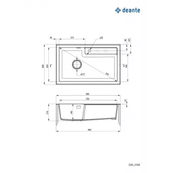 DEANTE 1-altainen graniittikomposiittinen keittiöallas musta 780x500mm