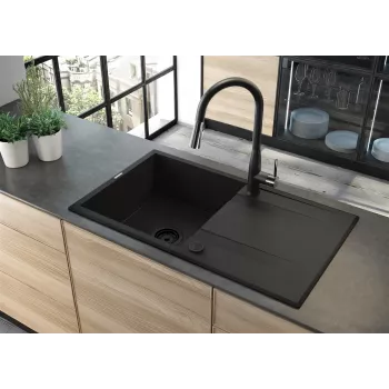 DEANTE 1-altainen graniittinen tiskipöytä kuivauskaivolla - onyx musta, 620x500 mm