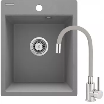 DEANTE graniittikomposiitti 1-altaan keittiöallas yksivipuisella hanalla, musta, 780x480 mm