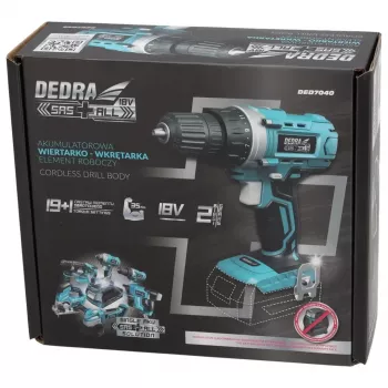 DEDRA DED7040 18V akkuiskuporakone 50 Nm vääntömomentilla, 13 mm metalli-istukka, LED-valo
