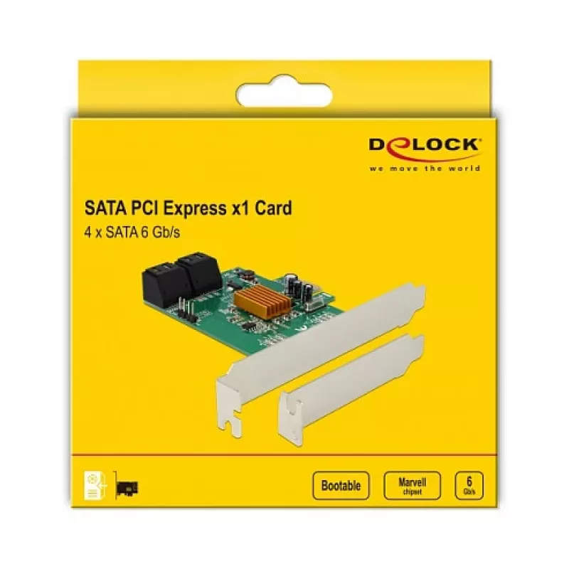 DeLOCK 4 Port SATA 6Gb/s PCIe 2.0 x1 -ohjainkortti Marvell 88SE9215