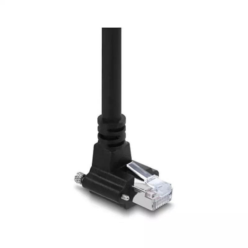 Delock 4 m GigE-kamerakaapeli Cat.6 S/FTP RJ45 90° kulma screw-lock - RJ45 suora - musta