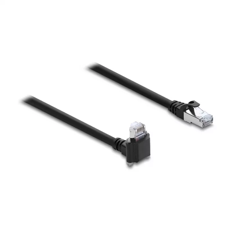 Delock 4 m GigE-kamerakaapeli Cat.6 S/FTP RJ45 90° kulma screw-lock - RJ45 suora - musta