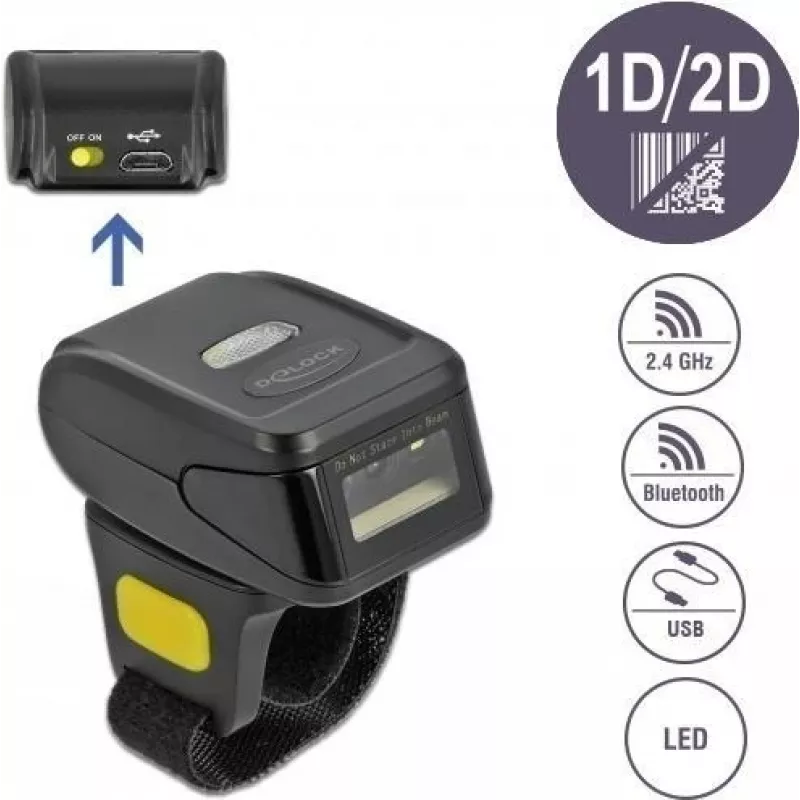 DeLOCK 90508 kannettava 1D/2D viivakoodilukija USB, 2,4 GHz RF ja Bluetooth 4.1