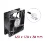 Delock aksiaalituuletin 48 V DC, 120 x 120 x 38 mm 2-pin tuuletinliittimellä, musta