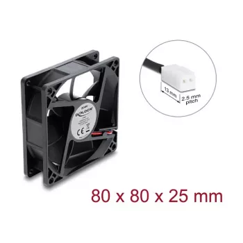 Delock aksiaalituuletin 48 V DC, 80 x 80 x 25 mm, 2-napainen liitin, musta