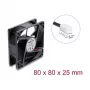 Delock aksiaalituuletin 48 V DC, 80 x 80 x 25 mm, 2-napainen liitin, musta