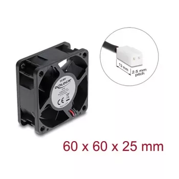 Delock aksiaalituuletin 48V DC 60x60x25mm 2-pin-liittimellä musta