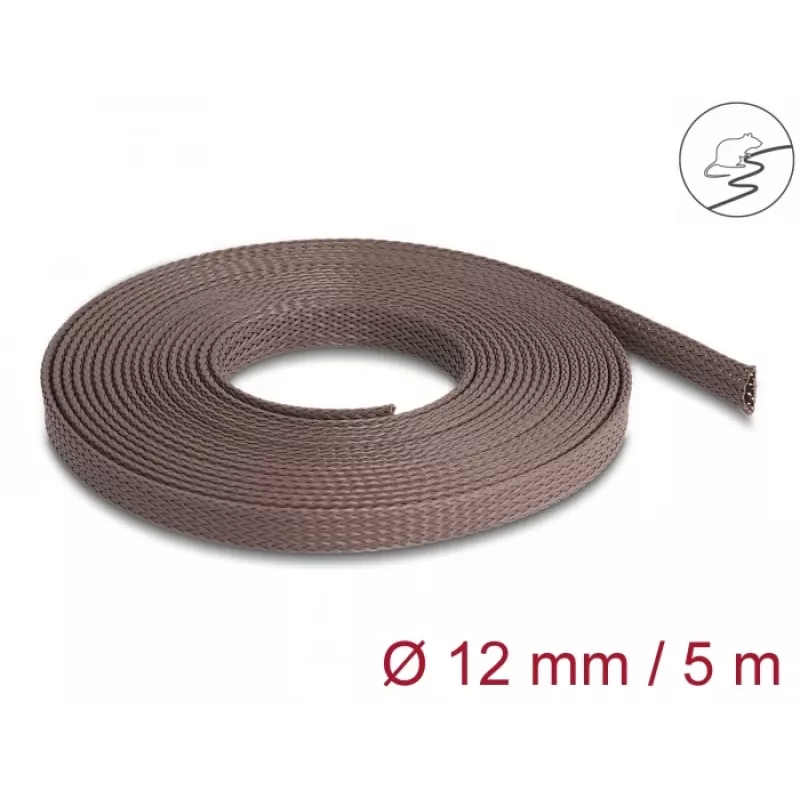 Delock kaapelinhallintaputki, 12 mm, punottu, jyrsijänkestävä, venyvä, 5 m, ruskea