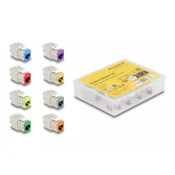 Delock Keystone -moduuli RJ-45-liitin LSA-liittimeen STP CAT 6a, 8 kpl:n pakkaus (harmaa, sininen, keltainen, punainen, vihreä, oranssi, violetti, neonkeltainen) 87896