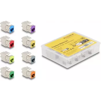 Delock Keystone -moduuli RJ-45-liitin LSA-liittimeen STP CAT 6a, 8 kpl:n pakkaus (harmaa, sininen, keltainen, punainen, vihreä, oranssi, violetti, neonkeltainen) 87896