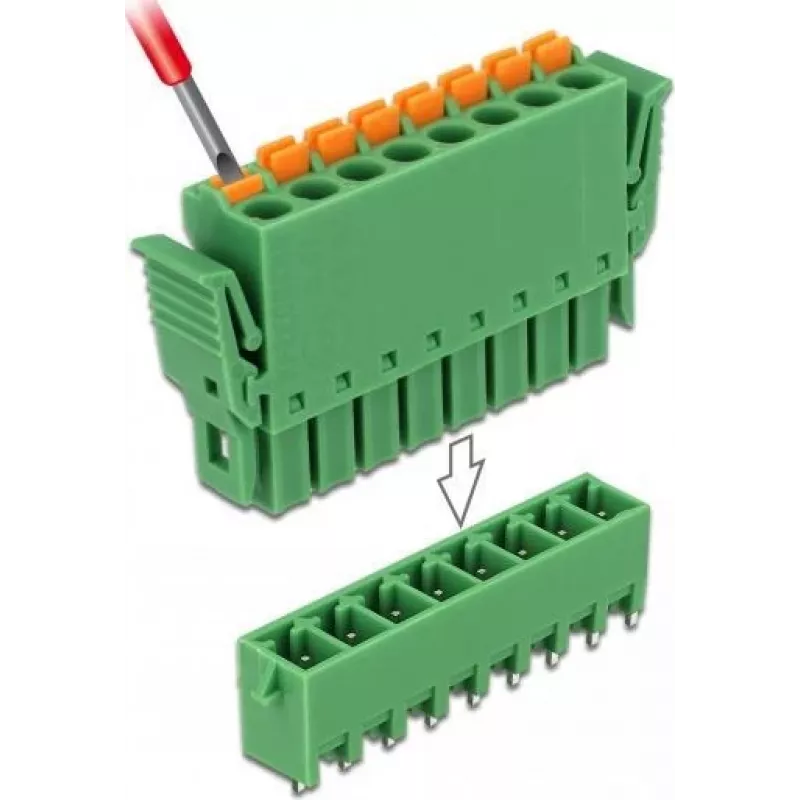 Delock PCB-liitintarvikesarja 8-napainen 3,81 mm jako pystysuora vihreä (10 kpl) 65974
