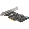 Delock PCI Express x4 -kortti 4 x USB Type-C + 1 x USB Type-A - SuperSpeed USB 10 Gbps - Low Profile -muotokerroin, USB-ohjain