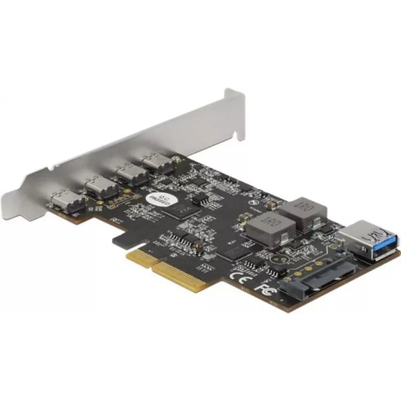 Delock PCI Express x4 -kortti 4 x USB Type-C + 1 x USB Type-A - SuperSpeed USB 10 Gbps - Low Profile -muotokerroin, USB-ohjain