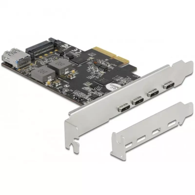 Delock PCI Express x4 -kortti 4 x USB Type-C + 1 x USB Type-A - SuperSpeed USB 10 Gbps - Low Profile -muotokerroin, USB-ohjain