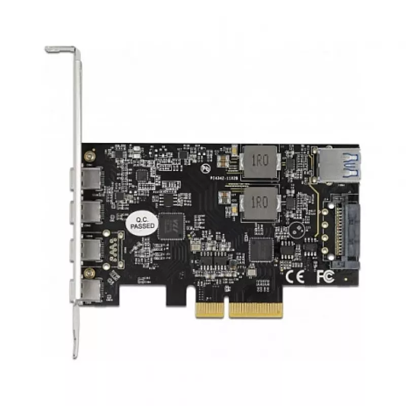 Delock PCI Express x4 -kortti 4 x USB Type-C + 1 x USB Type-A - SuperSpeed USB 10 Gbps - Low Profile -muotokerroin, USB-ohjain