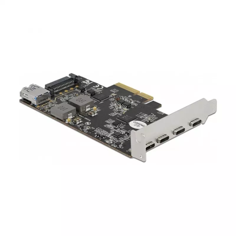 Delock PCI Express x4 -kortti 4 x USB Type-C + 1 x USB Type-A - SuperSpeed USB 10 Gbps - Low Profile -muotokerroin, USB-ohjain