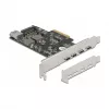 Delock PCI Express x4 -kortti 4 x USB Type-C + 1 x USB Type-A - SuperSpeed USB 10 Gbps - Low Profile -muotokerroin, USB-ohjain
