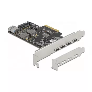 Delock PCI Express x4 -kortti 4 x USB Type-C + 1 x USB Type-A - SuperSpeed USB 10 Gbps - Low Profile -muotokerroin, USB-ohjain