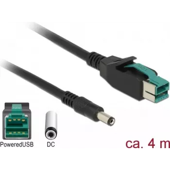 Delock Powered USB -kaapeli - USB PlusPower (12V) -pistoke - DC 2,1/5,5 mm -pistoke - 12V - 4 m - musta