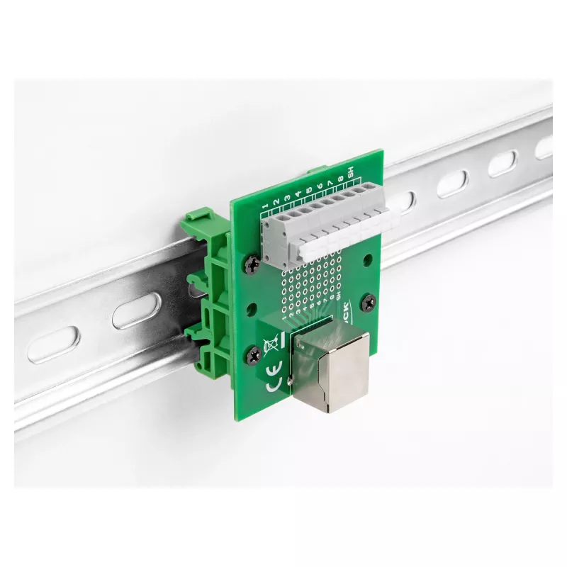 Delock RJ45-liitäntä ruuviliittimeen painonapilla DIN-kiskolle 66992
