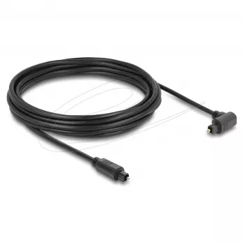 Delock TOSLINK optinen audiokaapeli 5 m, 90° kulmaliitin suoraan liittimeen, 4 mm, musta