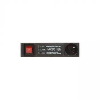 DELTA PD-6/R-SPD-3L 6-osainen jatkojohto ylijännitesuojalla, 2-napainen kytkin, 1,5 m kaapeli, Type E pistorasiat, 2300 W, musta